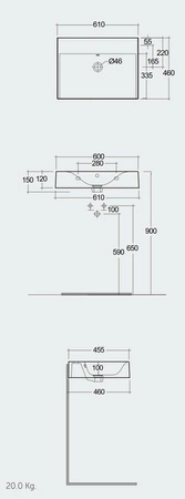 DES UMYWALKA PODWIESZ. NABLAT.61X46CM BEZ OTWORU czarny mat