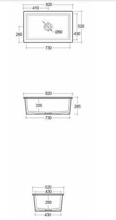 SHEILA - jednokomorowy zlewozmywak ceramiczny podblatowy biały połysk 80x52 cm