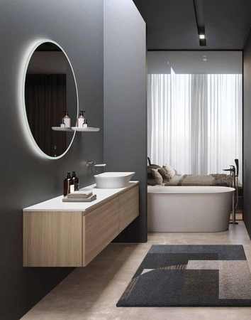 VALET Ceramiczna półka 39,5x20,5 cm do lustra okrągłego JOY prawa biały mat