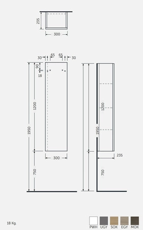 JOY Szafka wisząca słupek 30x120 cm scandin. oak