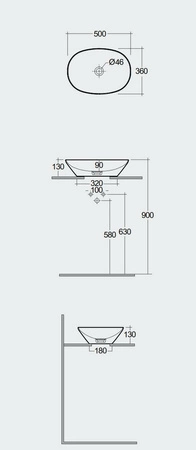 VARIANT Umywalka nablat. owalna 50x36 cm biały połysk