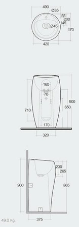 CLOUD Umywalka wolnostojąca okrągła 50x47cm z otworem czarny mat