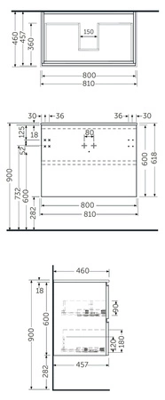 Zestaw DES Umywalka bez otworu & Szafka Joy podumywalkowa podwieszana 80 MOKA WALNUT