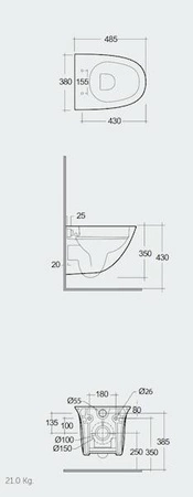 Zestaw SENSATION Miska WC podwiesz. Rimless 48cm & deska WC W/O biały połysk