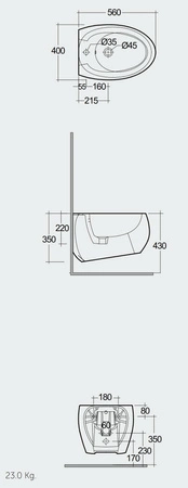 CLOUD bidet podwiesz. 56x40cm czarny mat