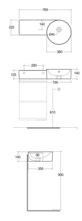 Zestaw PETIT Umywalka okrąg blatL z otworem, szafkaJOY szary