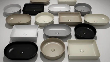 FEELING Umywalka slim nablatowa okrągła 42 cm beż mat (505)