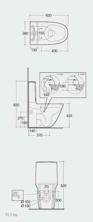 Zestaw SENSATION Kompakt: Miska WC Rimless do kompaktu 62cm & zbiornik do kompaktu, zasilanie dolne & Deska WC W/O