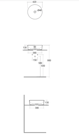 RAK Ceramics BATU Umywalka slim nablatowa okrągła 42 cm Mica Cool Grey