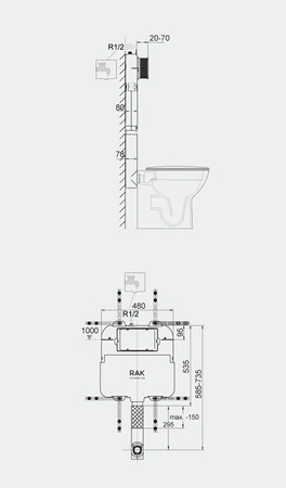 Ecofix- (Stelaż) Zbiornik podtynkowy do zabudowy 8 cm do miski wc stojącej