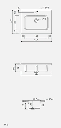 JOY Umywalka wpuszczana, meblowa 61x46,5 cm