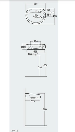 Cloud Umywalka podwieszana & nablatowa 55x42 cm z otworem na baterię CZARNY MAT