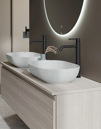 RAK Ceramics SKIN Umywalka slim nablatowa owalna 55x35 cm Carbon Concrete - Efekt kamienia