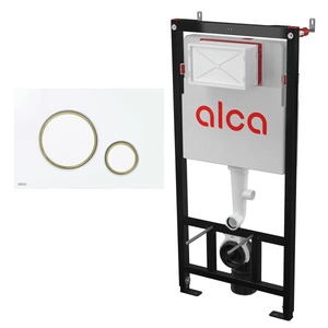 Alcadrain Zestaw Stelaż SÁDROMODUL i Przycisk THIN Biały Połysk/Złoty Połysk