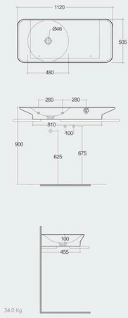 VALET Umywalka podwieszana & nablatowa 112 x 50,5 cm blat P biały połysk