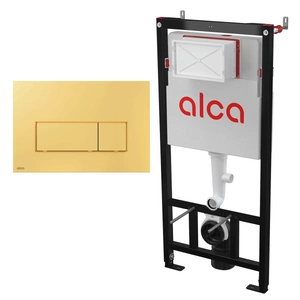 Alcadrain Zestaw Stelaż SÁDROMODUL i Przycisk THIN  Prostokąt Złoty Połysk