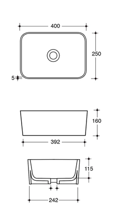 Vitruvit MINIMAL ceramiczna umywalka nablatowa prostokątna 40 x 25 cm w wybranym kolorze