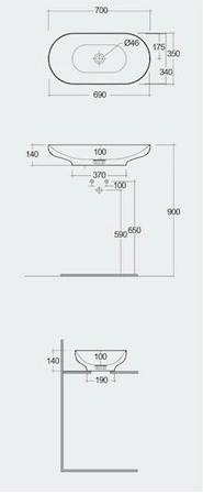 DES UMYWALKA NABLATOWA 70X35CM OWALNA BIAŁY POŁYSK