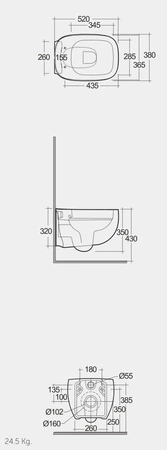 Zestaw ILLUSION Miska WC podwiesz. 52cm Rimless & deska WC W/O biały połysk