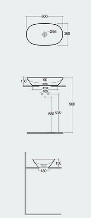 VARIANT Umywalka nablat. owalna 60x36 cm czarny mat