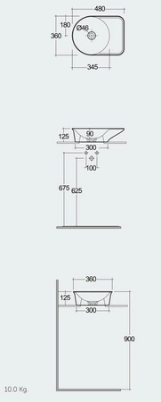 VALET Umywalka nablatowa 48x36 cm owalna Blat P bez otworu na baterię biały mat