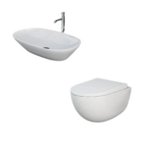 Zestaw DES Miska WC podwieszana z deską W/O i Umywalką Nablatową VARIANT owalną 60x36 cm biały połysk