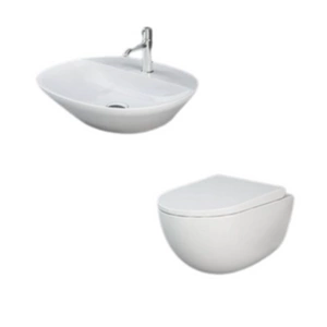 Zestaw DES Miska WC podwieszana z deską W/O i Umywalką Nablatową VARIANT owalną 50x42 cm biały połysk
