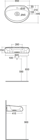 CLOUD Umywalka podwiesz. & nablat. owalna 65x44cm z otworem biały mat