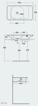 VALET Umywalka podwieszana & nablatowa 92x50,5 cm blat P biały mat