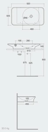 VALET Umywalka podwieszana & nablatowa 92 x 50,5 cm blat L biały połysk