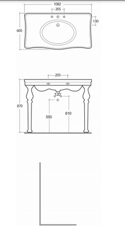 WASHINGTON Umywalka konsola 108 cm w komplecie z nogami