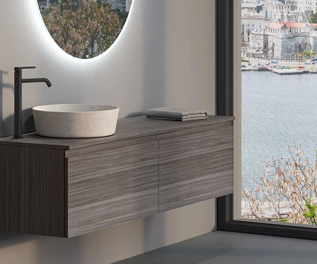 RAK Ceramics SKIN Umywalka slim nablatowa prostokątna 50x36 cm Blush Concrete - Efekt kamienia