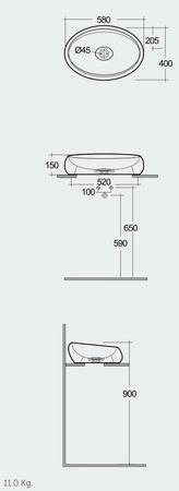 CLOUD Umywalka nablat. owalna 58x40cm czarny mat