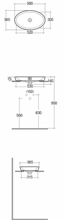 Resort Umywalka wpuszczana owalna 58 cm