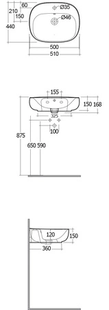 ILLUSION Umywalka podwiesz. & nablat. 50x44 cm z otworem biały połysk
