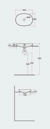 VARIANT Umywalka wpuszczana owalna 50x36 cm biały połysk