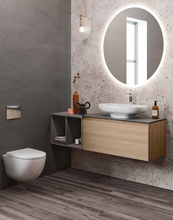 Zestaw DES Miska WC podwieszana z deską W/O i Umywalką Nablatową 70X35CM Biały Połysk