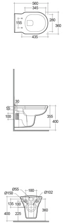 WASHINGTON Miska WC podwiesz. z kołnierzem 56x36 cm biały połysk