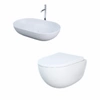 Zestaw DES Miska WC podwieszana z deską W/O i Umywalką Nablatową Feeling owalną 55x35 cm biały połysk