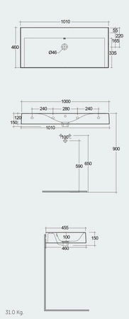 DES UMYWALKA PODWIESZ.NABLAT.101X46CM BEZ OTWORU czarny mat
