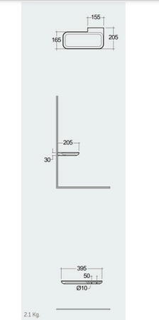 VALET Ceramiczna półka 39,5x20,5 cm do lustra okrągłego JOY prawa biały połysk