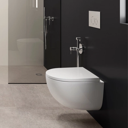 Zestaw DES Miska WC podwieszana z deską W/O i Umywalką Nablatową VARIANT owalną 50x42 cm biały połysk