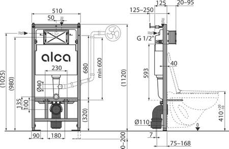Alcadrain Zestaw Stelaż SÁDROMODUL i Przycisk Stalowy Flat TURN-BLACK