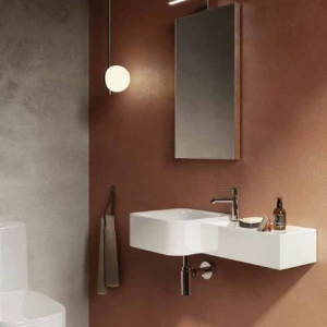 Petit Umywalka podwieszana kwadrat z blatem z prawej 77x36 cm z otworem na baterię