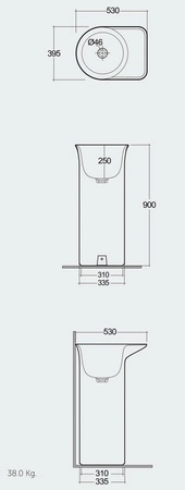 VALET Umywalka wolnostojąca 53x39,5x90 cm Blat P odpływ do podłogi biały mat