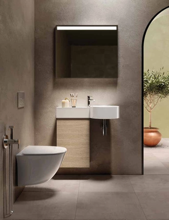 Petit Umywalka podwieszana okrąg z blatem z lewej 77x36 cm z otworem na baterię