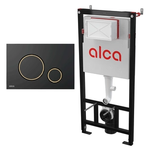 Alcadrain Zestaw Stelaż SÁDROMODUL i Przycisk THIN Czarny mat/ Złoty połysk