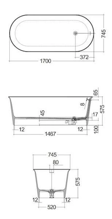 VALET Wanna 170 x 74,5 czarna