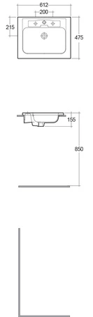 CILLA Umywalka wpuszczana prostokątna 61x47,5 cm z otworem biały połysk