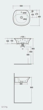 SENSATION Umywalka podwiesz. & nablat. 50x46 cm z otworem biały połysk